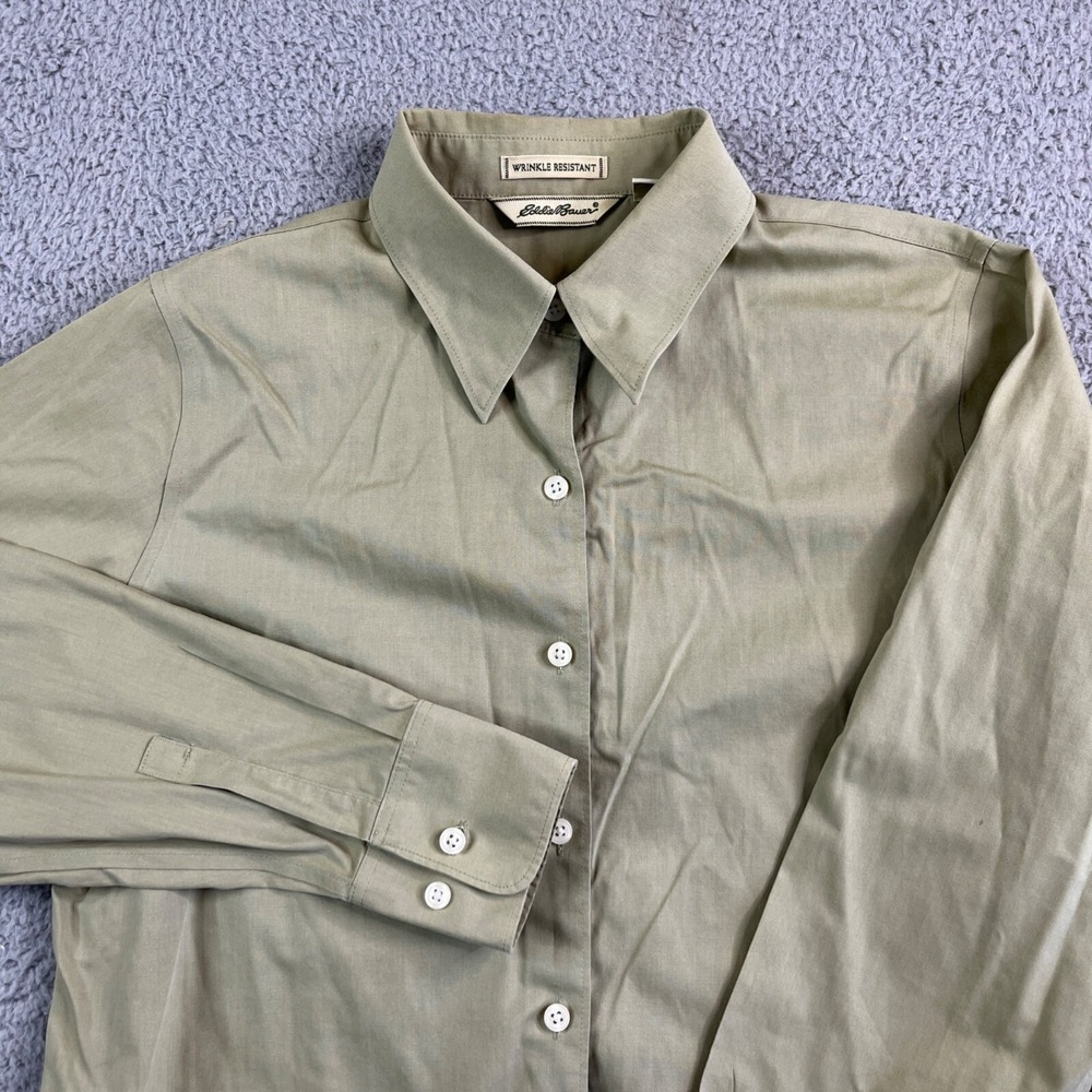 Eddie Bauer Womens Button Up Top Medium Green Casual Neutral‎ Y2K Casual No Iron - Picture 3 of 8